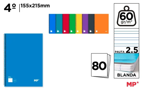 CAHIER À SPIRALE 4º 80 FEUILLES 60 g/m²