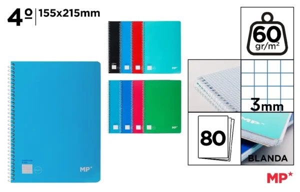 CAHIER À SPIRALE 4º 80 FEUILLES 60 g/m²