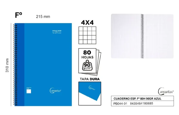 CAHIER À SPIRALE Fº 80 FEUILLES 90 g/m²