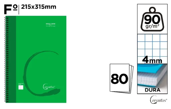 CAHIER À SPIRALE Fº 80 FEUILLES 90 g/m²