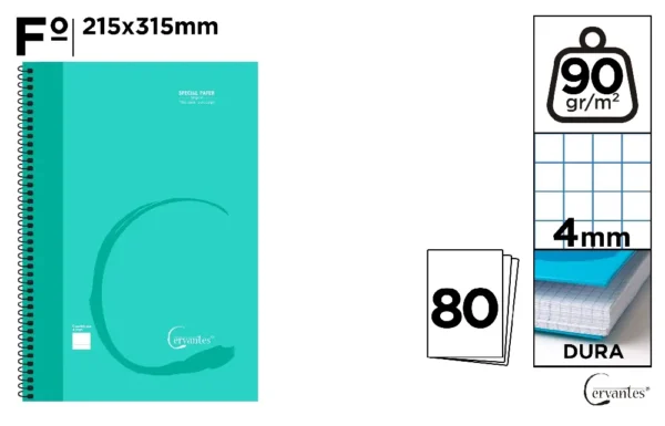 CAHIER À SPIRALE Fº 80 FEUILLES 90 g/m²