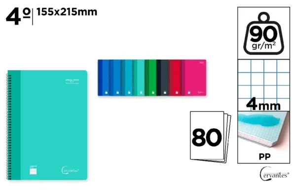 CAHIER À SPIRALE 4º 80 FEUILLES 90 g/m²