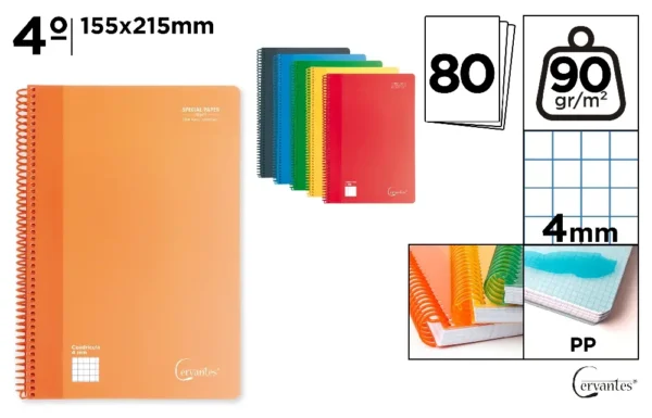 CAHIER À SPIRALE 4º 80 FEUILLES 90 g/m²