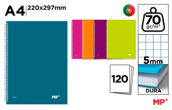 CAHIER À SPIRALE COUVERTURE RIGIDE A4 12