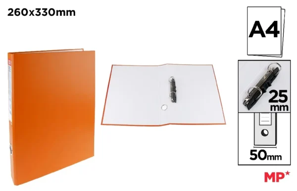 CLASSEUR EN CARTON Fº À 2 ANNEAUX ORANGE
