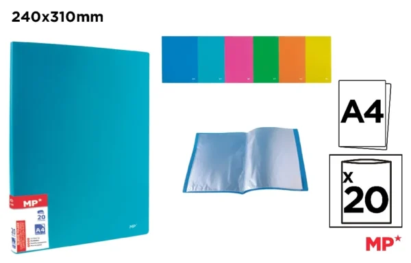 PORTE-VUE 20 POCHETTES A4 AVEC COUVERTUR