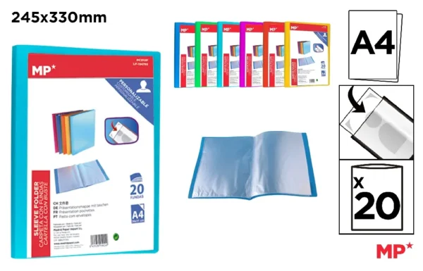 PORTE-VUE 20 POCHETTES A4 COUVERTURE PER
