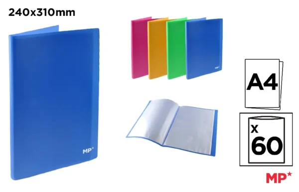 PORTE-VUE 60 POCHETTES A4 COULEUR ASSORT