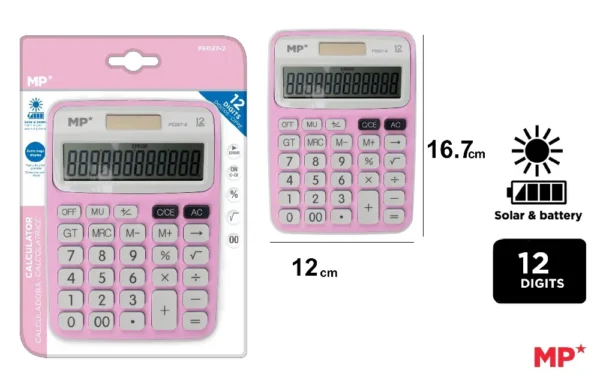 CALCULATRICE SOLAIRE ET À PILES ROSE.