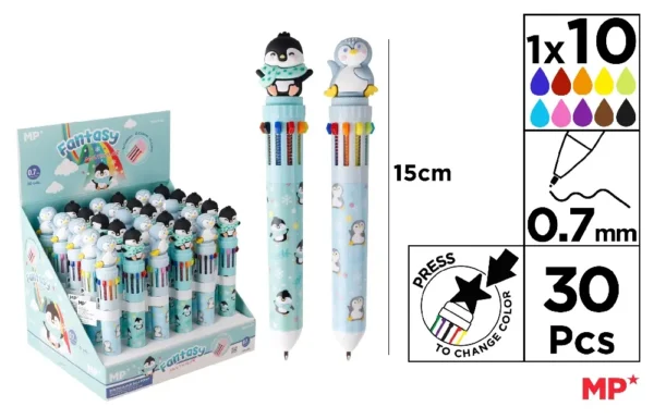 STYLO FANTAISIE MULTICOLORE 10 COULEURS.