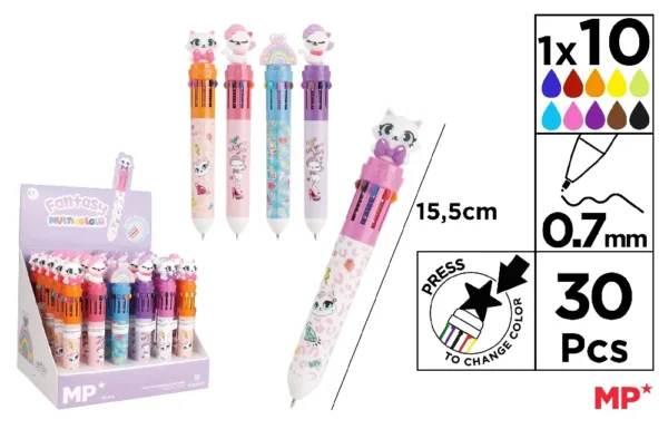 STYLO FANTAISIE MULTICOLORE 10 COULEURS.