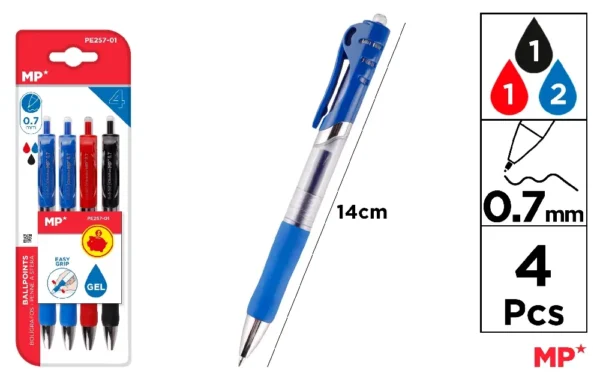 STYLO À ENCRE GEL POINTE 0,7 mm 4 Unités