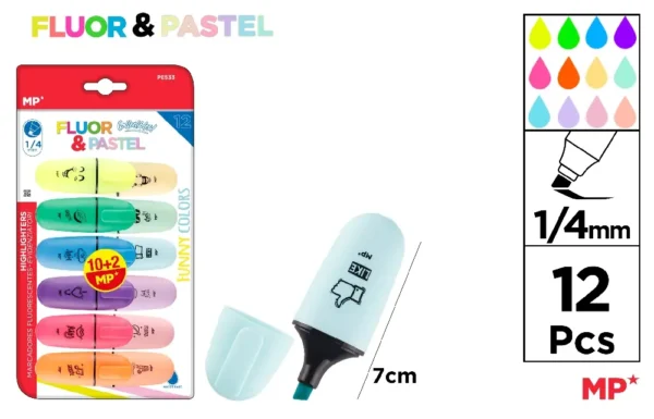 MINI SURLIGNEUR FLUORESCENT PASTEL 12 Un