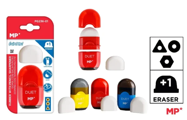 TAILLE-CRAYON AVEC RÉSERVOIR ET GOMME.