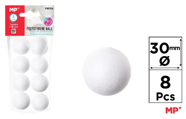 BOULE EN POLYSTYRÈNE 30 mm 8 Unités.