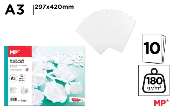 BLOC PAPIER CARTONNÉ BLANC A3 10 FEUILLE