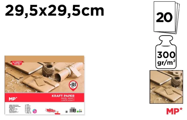 PAPIER KRAFT 20 FEUILLES 295 x 295 mm.