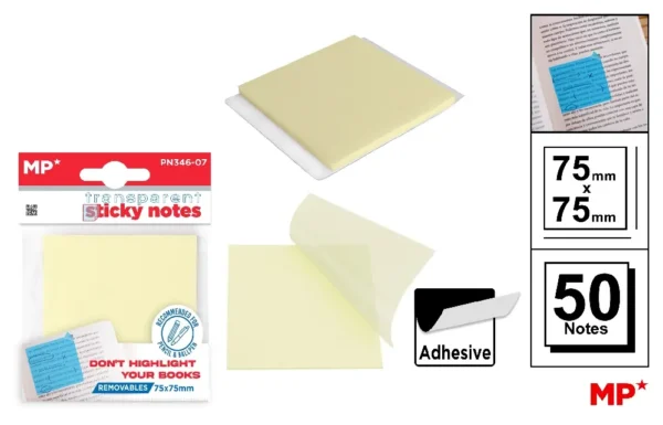 NOTES ADHÉSIVES TRANSPARENTES 75 x 75 mm