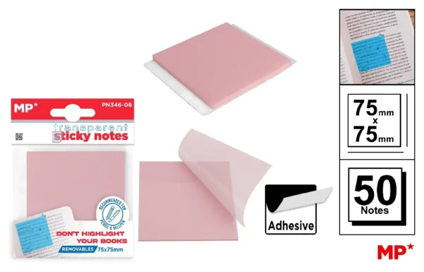 NOTES ADHÉSIVES TRANSPARENTES 75 x 75 mm