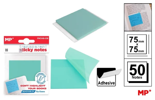 NOTES ADHÉSIVES TRANSPARENTES 75 x 75 mm