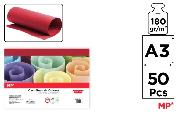 CARTON A3 PAQUET DE 50 FEUILLES ROUGE NO