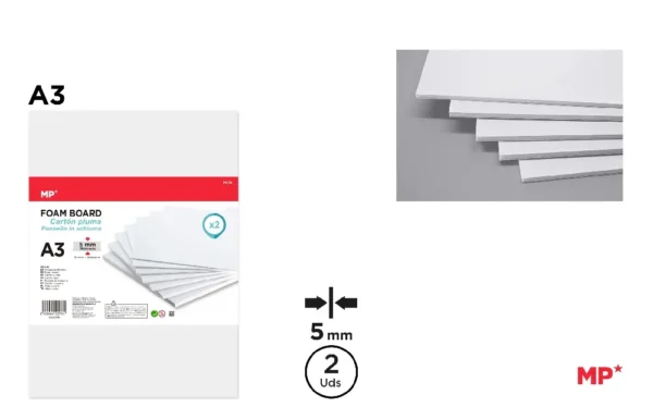 CARTON MOUSSE A3 BLANC 5 mm 2 Unités