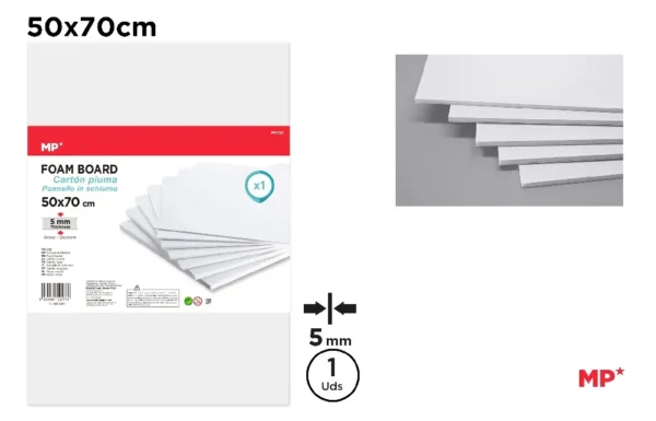 CARTON MOUSSE 50 x 70 cm BLANC 5 mm