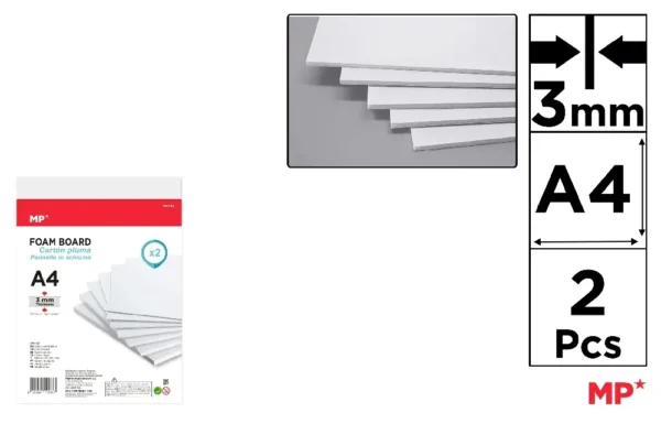 CARTON MOUSSE A4 BLANC 3 mm 2 Unités
