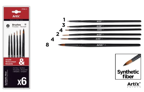 ASSORTIMENT 6 PINCEAUX EN FIBRES SYNTHÉT