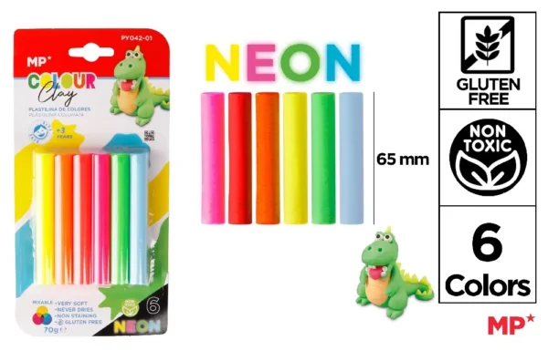 PÂTE À MODELER 6 BÂTONNETS 70GR NEON.