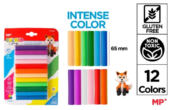 PÂTE À MODELER EN BÂTONNETS 12 COULEURS.