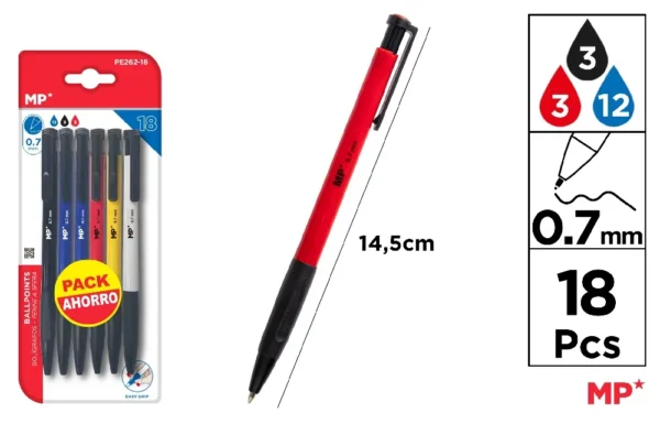STYLOS EASY GRIP 0,7 mm 18 Unités.