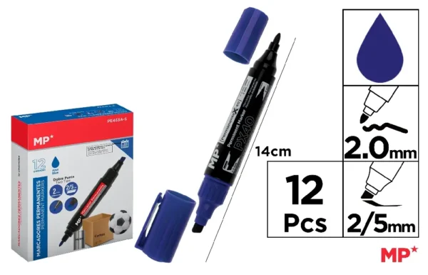 MARQUEUR PERMANENT BLEU DOUBLE POINTE 12