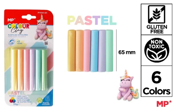 PÂTE À MODELER 6 BÂTONNETS 70GR PASTEL.