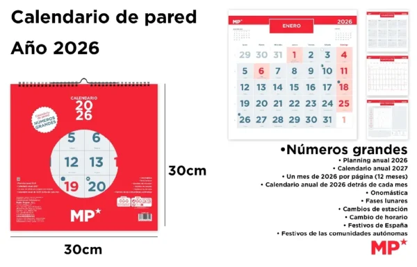 CALENDRIER MURAL 30 x 30 cm 2026.