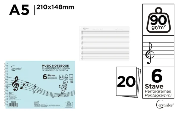 CAHIER DE MUSIQUE 6 PORTÉES A5