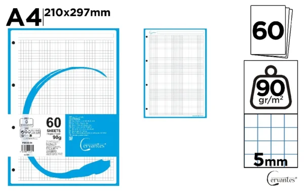 RECHARGES A4 QUADRILLÉE 5 x 5 mm COULEUR