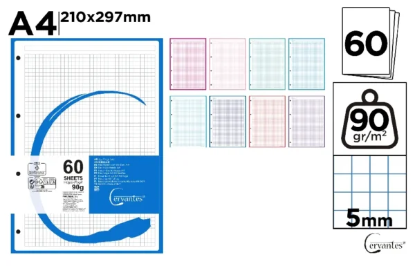 RECHARGES A4 QUADRILLÉE 5 x 5 mm COULEUR