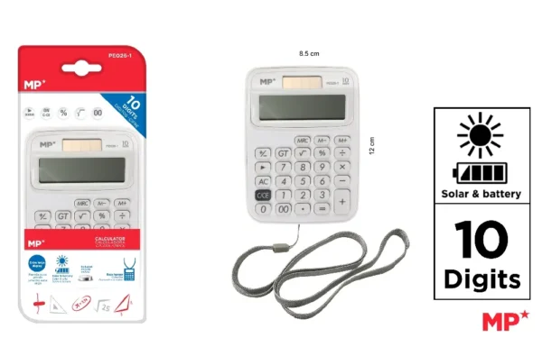 CALCULATRICE SOLAIRE ET À PILES BLANC.