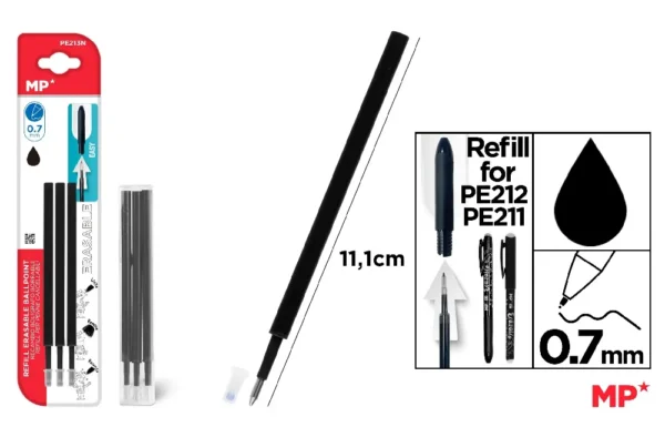 RECHARGE POUR STYLO BILLE EFFAÇABLE NOIR