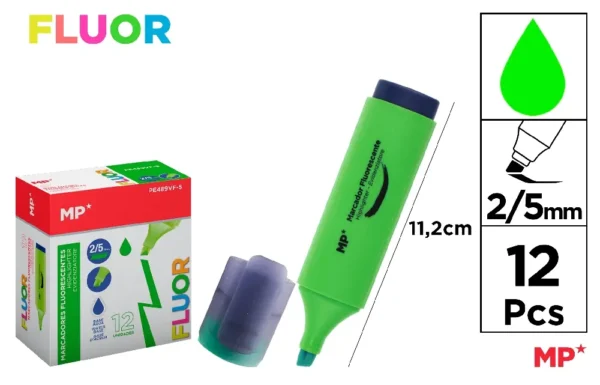 MARQUEUR FLUORESCENT VERT 12 Unités.