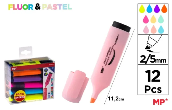 MARQUEUR FLUORESCENT ET PASTEL 12 UNITÉS
