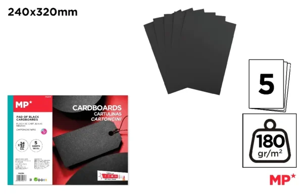 BLOC PAPIER CARTONNÉ NOIR 5 FEUILLES.