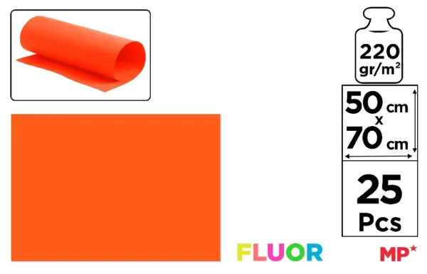PAPIER CARTONNÉ FLUORESCENT ORANGE 50 x.