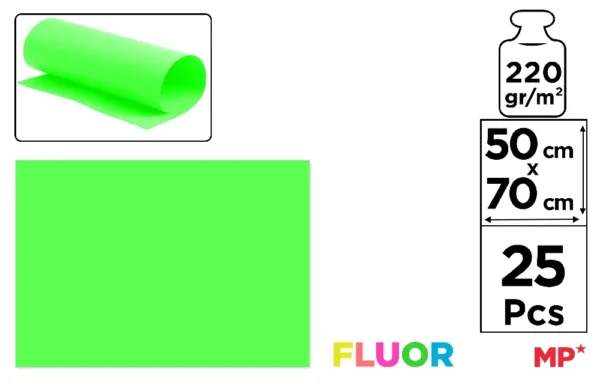 PAPIER CARTONNÉ FLUORESCENT VERT 50 x 70