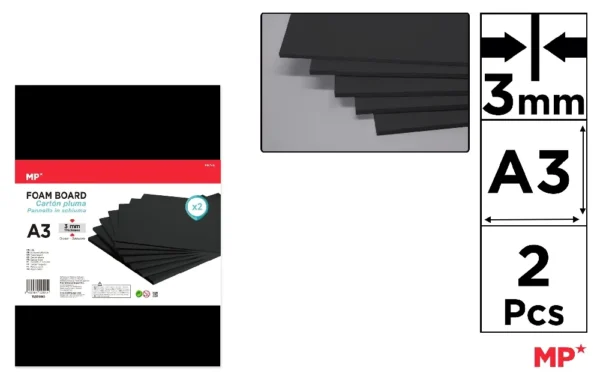 CARTON PLUMES A3 NOIR 3 mm 2 Unités