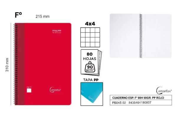 CAHIER À SPIRALE Fº 80 FEUILLES 90 g/m²