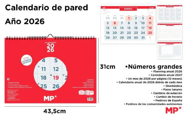 CALENDRIER MURAL 31 x 43,5 cm 2026.