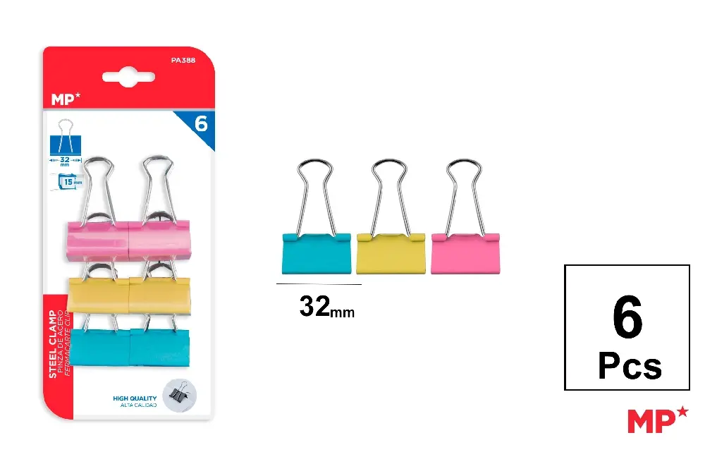 PINCE DOUBLE CLIP COULEURS 32 mm.