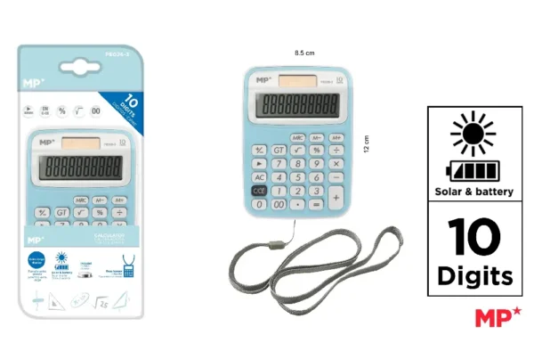 CALCULATRICE SOLAIRE ET À PILES BLEU CLA